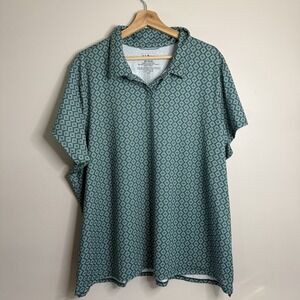 L.L. Bean Women's Access Polo Short-Sleeve Shirt Storm Teal Diamond Plus Size 3x